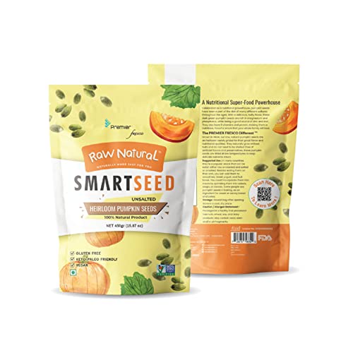 Premier Fresco | RAW NATURAL™- Hulled Pumpkin Seeds | Unroasted | Healthy Snacks, Diet Food | Immunity Booster | High Protein Rich Superfood | 450g Bag