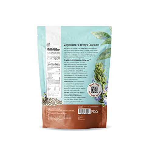 Premier Fresco | RAW NATURAL™- Chia Seeds | Omega Rich & Heart Healthy | Keto Super-Seed | Great for Weight-Loss | Non-GMO | 450g Bag