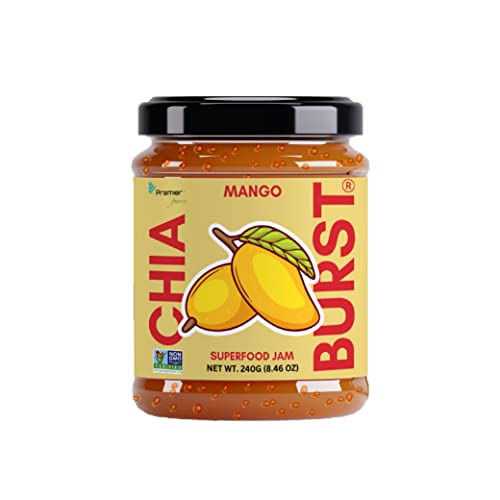 Premier Fresco | CHIA BURST™-Mango with Chia Seeds | Superfood Jam | Naturally Sweet | Keto Friendly, Low Calorie, Low Carb | Non GMO, Vegan, Plant Based, Paleo | 200g