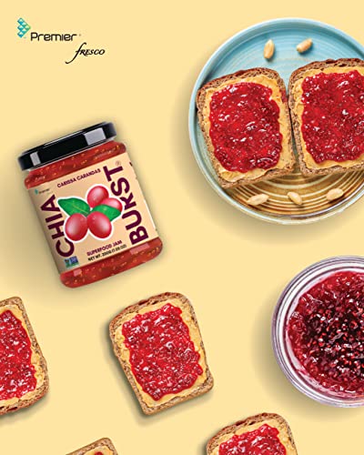 Premier Fresco | CHIA BURST™-Carissa Carandas Berries with Chia Seeds | Superfood Jam | Keto Friendly, Low Calorie, Low Carb | Non GMO, Vegan, Plant Based, Paleo | 200g